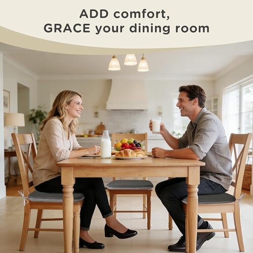 AddGrace Memory Foam Chair Cushions for Dining Chairs Set of 4 Dark Grey | 17.5"x17.5"x1.5", with Ties and Non Slip Bottom, Washable Cover, Soft and Skin-friendly Fabric, for Kitchen Dining Room - color: Dark Grey