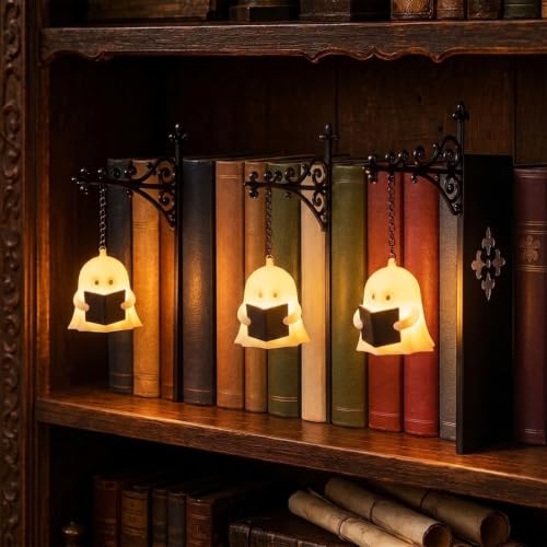 Library Lantern Mini Bookshelf Lamp, Vintage Led Miniature Hanging Lantern for Bookshelf, Wireless Book Nook Lamp with Bookends Decorative, for Home Library, Study and Reading Corner (3Pc-B) - color: 3Pc-B