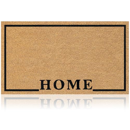 Coir Welcome Mat, Non-Slip, Home Classic, 17 x 29 in | 100% Natural Coir, Anti-Shedding, Durable PVC Backing, Traps Dirt and Mud, Indoor and Outdoor Entryway, Easy to Clean - color: Home Classic