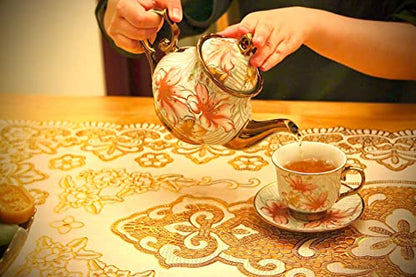 20 Pieces Porcelain Tea Set With Metal Holder, European Ceramic tea set for adults,Flower Tea Set,Tea Set For Women With Flower Painting (Large version, White) - color: White