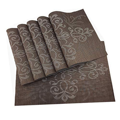 Luxury Coffee Placemats Set of 6 Crossweave Woven Vinyl Placemat for Dining Table Heat Resistant Non-Slip Kitchen Table Mats Easy to Clean - color: Symmetry-coffee