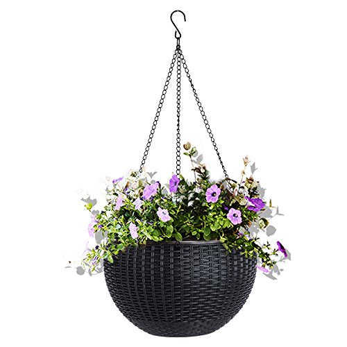 Vencer 11 Inch Round Resin Self Watering Hanging Basket,Water Indicator,Modern Decorative Planter Pot for All House Plants,Black,VF-050B - color: Black