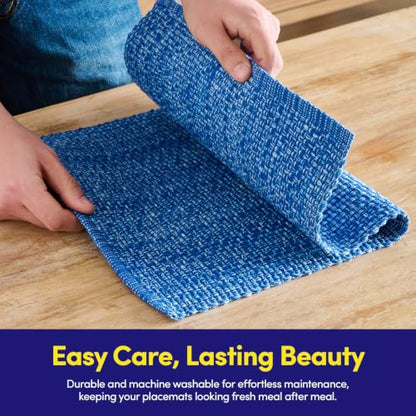 Sweet Home Collection 100% Cotton Placemats for Dining Room Rectangle Two Tone Woven Fabric 13" x 19" Soft Durable Table Mat Set, Set of 6, Dark Blue - color: Dark Blue, size: Rectangle 13" x 19"