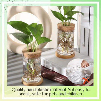 9 Packs Propagation Vases for Plants Plastic Plant Propagation Station with Hole Lid and Bamboo Stand Growing in Water Hydroponic Home Office Table Decoration(Classic Style) - style: Classic