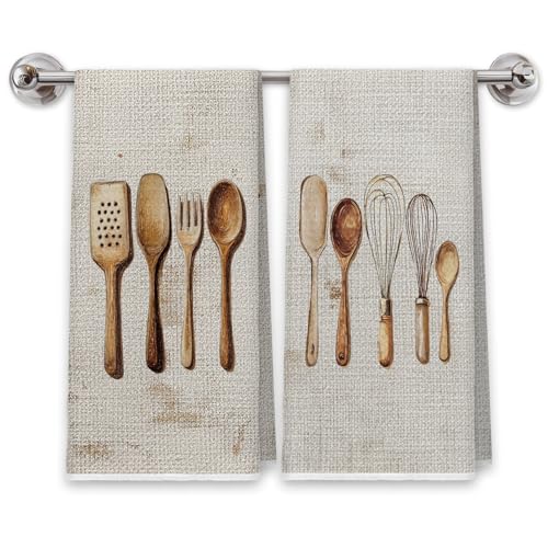 Vintage Rustic Kitchen Dish Towels Set of 2, Farmhouse Country Cooking Tools Hand Tea Towels for Kitchen Decor, 16x24 Set of 2 - color: Sourdough Towels-a