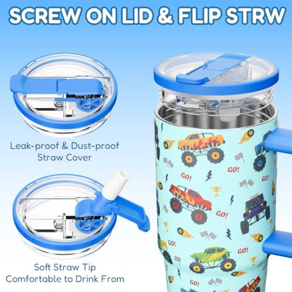 Fimibuke 20oz Kids Insulated Tumbler with Handle, Toddler Water Bottle | Leakproof 18/8 Stainless Steel Cups w/ Flip Straw Lid & Silicone Straw, BPA Free Water Bottle Kids School Gift for Boys Girls - color: Strawberry & Mermaid