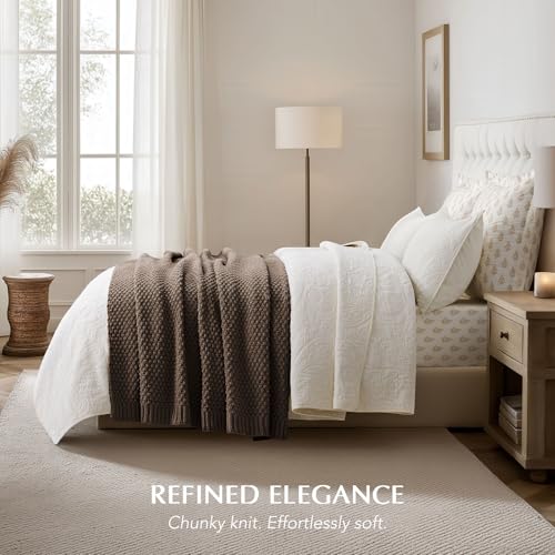 EVERGRACEHOME Chunky Chenille Knit Throw Blanket, 50 x 60, Cocoa Brown | Sculpted Moss Stitch, Chic Modern Farmhouse, All-Season Warmth, OEKO-TEX® Certified, Elegant Blanket for Couch, Bed, Sofa - color: Cocoa Brown, size: 50" X 60"