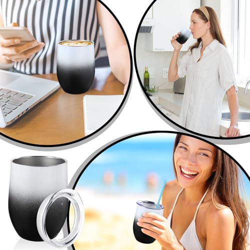 Remagr 16 Pack Stainless Steel Wine Tumblers 12 oz Insulated Vacuum Wine Cup Set Double Wall Stainless Steel Stemless Mug Glasses for Coffee Soda Whiskey Outdoor Travel (Black and White) - color: Black/White