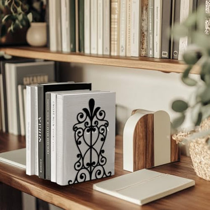 5.3"x4.3"x7.9" Metal Bookends, Heavy Duty Book Ends for Shelves | European style Pattern Theme Cast Iron Book Supports, 1 Pair Decor Stoppers for Desk, Library, Office & Home Shelves - style: European style Pattern