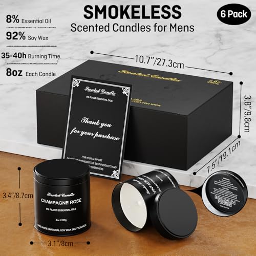 Scented Candles for Men - 6 Pack Masculine Scented Candles Set, 8oz Natural Soy Wax Candles with Essential Oils, Long Lasting Aromatherapy Candle Gift of Father, Husband, Men - size: Pack of 6