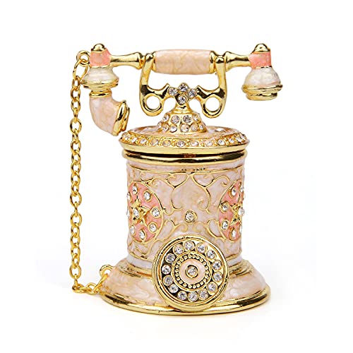 Vintage Telephone Trinket Box Hinged Enamel Hand Painted Jewelry Box Decorative Telephone Ornaments Gift for Home Decor (Pink) - color: White Pink