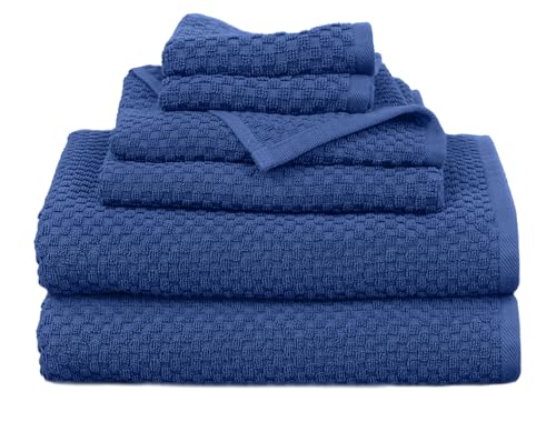 COTTON CRAFT Euro Spa Waffle Weave 6 Piece Towel Set - 100% Cotton - Blue | 2 Oversized Luxurious Large Bath Towels, 2 Hand Towels, 2 Washcloths - Soft Plush Super Absorbent Low Lint Quick Dry - color: Blue, size: 6 Piece Towel Set
