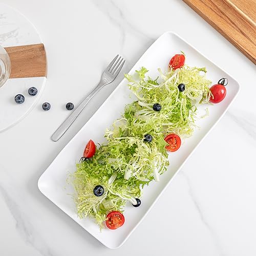 White Melamine Rectangular Serving Platter/Trays, Set of 4, 14” X 7” Fruit Cake Bread Sushi Plate for Party Serving Food, Lightweight and Unbreakable - color: White Rectangular platter