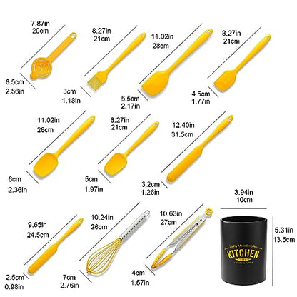 11pcs/set Yellow Silicone Spatulas Set, Rubber Nonstick Baking Utensils Set Kitchen Gadgets Tools Set, Seamless One Pieces Design for Cooking, Baking and Mixing. - color: Yellow Baking Utensils Set