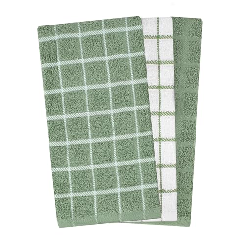 Ritz Premium 100% Cotton Terry Check Kitchen Dish Towels - Highly Absorbent, Super Soft, Long-Lasting, 25"x15", 3-Pack, Juniper - color: Juniper, size: 3-Pack - Kitchen Towel