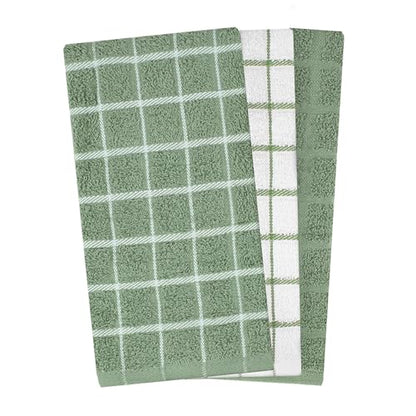 Ritz Premium 100% Cotton Terry Check Kitchen Dish Towels - Highly Absorbent, Super Soft, Long-Lasting, 25"x15", 3-Pack, Juniper - color: Juniper, size: 3-Pack - Kitchen Towel
