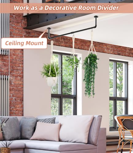 Plant Hanging Rod, with 3Pcs Macrame Plant Hangers and 3 Hooks, 32" Plant Hanger Indoor, Hanging Planter for Indoor Plants, Window Wall Ceiling Plant Hanger (POTS & PLANTS NOT INCLUDED)…