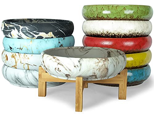 Succulent Pots, 10 Inch Large Bonsai Pots with Drainage, Ceramic Planters | Shallow Pots for Cactus Flower Plants Plus Succulent Planting Tools Set & 2.2lb Mix Pebbles - color: White&black With Tools