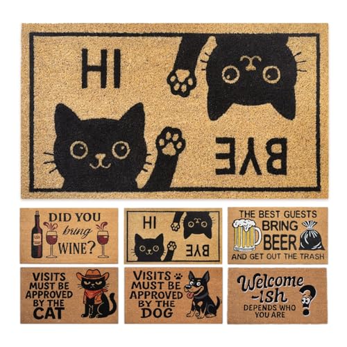 Coir Doormat Outdoor Entrance - Hi Bye Cat - 17"x30" - Funny Door mats Outside - Welcome mat Funny - Indoor/Outdoor Doormat - color: Hi Bye Cat