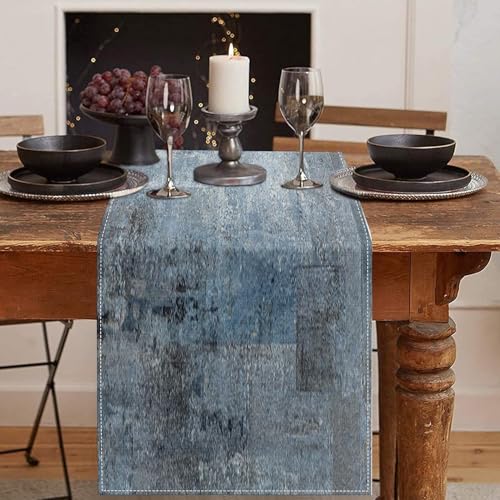 Emvency Table Runner, 13x60 Inch, Farmhouse Abstract Denim | Blue Art Painting Dining Decor for Kitchen Coffee Table Family Dinners Holiday Parties Wedding Events Decor - color: Denim Blue, size: 13x60