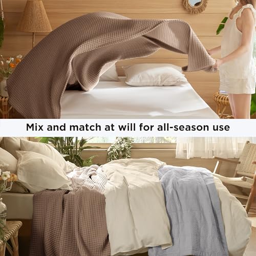 Bedsure Lightweight 100% Cotton Waffle Blanket, Throw XL, Coffee Brown | Summer, Breathable, Soft, Comfort, Light, Thin, Textured, Bed, Couch, Sofa, Chair, 50"x70", Sheet Blanket, Cozy Gifts - color: Coffee Brown, size: Throw Xl (50" X 70")