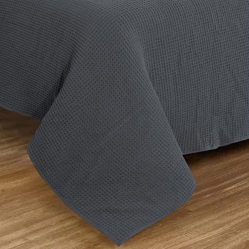 100% Cotton Waffle Weave Blanket, Queen Size 90 x 90 Inches, 300 GSM Lightweight Breathable Cooling Bed Blanket for Summer & All Season, Soft Woven Blanket, Grey - color: Grey, size: 90x90-Queen