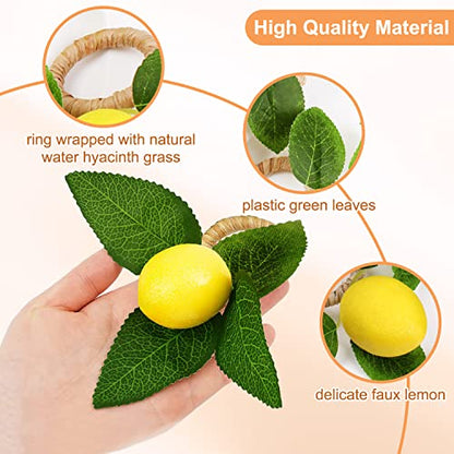 Lemon Napkin Rings Set of 12, Faux Lemon Summer Farmhouse Napkin Ring Holder for Dining Table Decor Banquet Wedding Birthday Thanksgiving Christmas Easter Holiday Table Decorations - size: 12-Pack