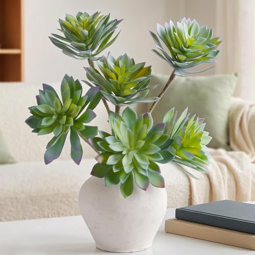 2 Pcs Large Artificial Succulent Plants, 20.8-Inch Sage Green Spiky Rosettes, 3 Heads Each, UV-Resistant Unpotted Fake Plants for Outdoor Planters and Indoor Centerpiece Decor - color: Green&blue