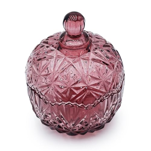 Crystal Glass Candy Snack Barrel Storage Jar Embossed Luxury Cookie Buffet Canister With Lids Jewelry Box Jar Biscuit Containers（Crown-Purplish-Red） - color: Crown-Purplish-Red