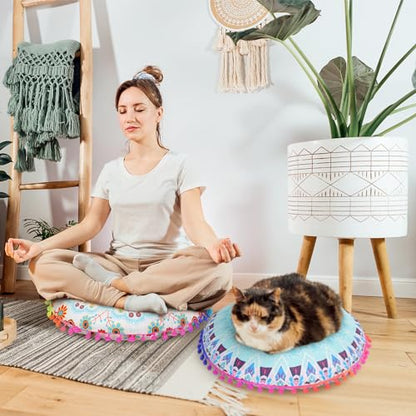 Ganeen 12 Pcs Floor Cushions for Classroom 16'' Boho Kids Seating Pillow Flexible Floor Cushions Meditation Pillows for Toddler Sitting Home School Classroom Kindergarten Daycare Nursery(Round)