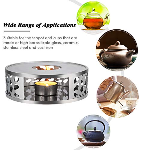 Teapot Warmer, Brushed Stainless Steel Tea Warmer with Tealight Holder, Silver - size: 5.9 in-Silver