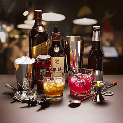 Bar Set Cocktail Shaker Set, Stainless Steel Mixology Bartender Kit, 16 Piece Cocktail Kit, Silver Cocktail Set, Bar Tools: 30oz Martini Shaker, Muddler, Bar Kit Cocktail Book, Jigger and Pourers - color: Silver, size: 16 Piece