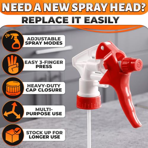 Spray Bottle Nozzle Replacement 12 Pack, Fits 8-32oz Bottles (Red) | Replacement Trigger Sprayer Heads for Bottles; Fits 28-400 Thread, Trim-to-Fit Tube; for Cleaning, Garden & Pet Carefor - color: 12 Pcs Red