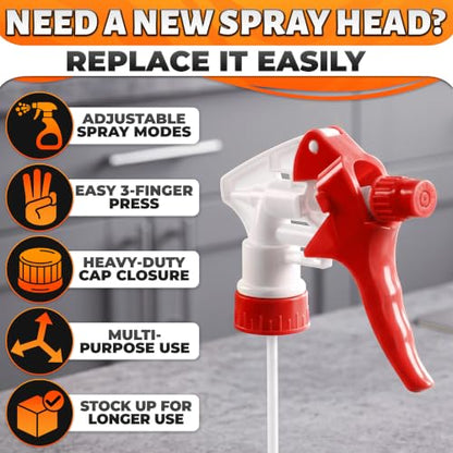 Spray Bottle Nozzle Replacement 12 Pack, Fits 8-32oz Bottles (Red) | Replacement Trigger Sprayer Heads for Bottles; Fits 28-400 Thread, Trim-to-Fit Tube; for Cleaning, Garden & Pet Carefor - color: 12 Pcs Red