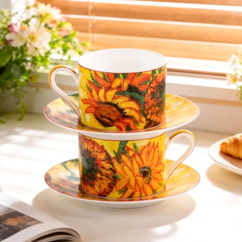KAMMAK Tea Cups and Saucers Set of 2, Porcelain Coffee Cups, JBE007 | Stackable Espresso Mugs, Ceramic Demitasse for Coffee, Cappuccino, Latte, Americano, Tea - size: 8CZJBE007