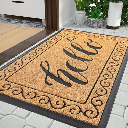 Yimobra Welcome Mats for Front Door 29.5x17, Heavy Duty Waterproof Outdoor Door Mat Outside Entrance, Non-Slip Low Profile Indoor Entryway Mat for Garage Patio, Yellow - color: Yellow, size: 29.5x17 Inch