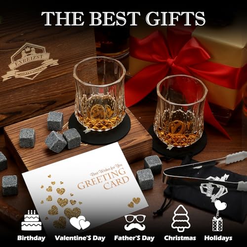 Whiskey Stones Glass Gifts Set - Bourbon Scotch Whiskey Glasses Set of 2 | 8 Granite Chilling Rocks in Premium Wood Box, Best Dsrinking Gift for Men Dad Husband Fathers Day Birthday Holiday Christmas - style: Pineapple Glasses+Granite Stones