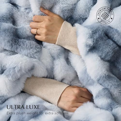 Faux Rabbit Fur Bubble Throw Blanket, 50"x60", Cloud Blue | Ultra Soft, Luxury Faux Rabbit Fur Throw, Thick Warm Bubble Blanket, Cozy Fluffy Reversible, for Bed, Couch, Chair, Sofa - color: Marble Cloud Blue, size: 50"x60"