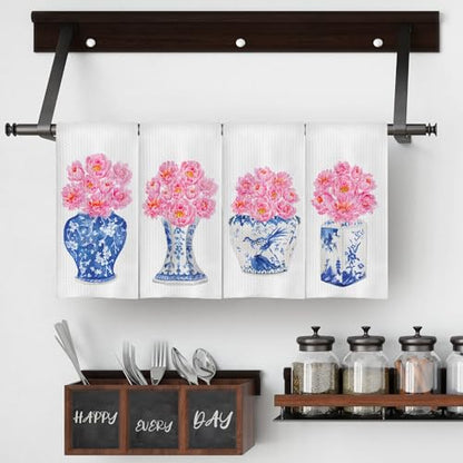 Chinoiserie Waffle Weave Kitchen Towels - Blue and White Decor Set of 4 (1624 Inches) - color: Chinoiserie-9