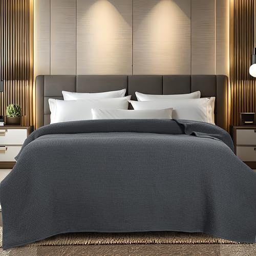 100% Cotton Waffle Weave Blanket, Twin Size 60 x 90 Inches, 300 GSM Lightweight Breathable Cooling Bed Blanket for Summer & All Season, Soft Woven Blanket, Grey - color: Grey, size: 60x90-Twin