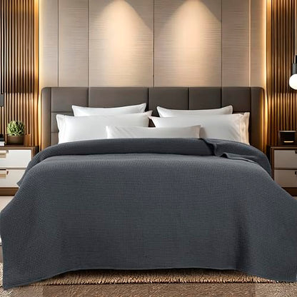 100% Cotton Waffle Weave Blanket, Twin Size 60 x 90 Inches, 300 GSM Lightweight Breathable Cooling Bed Blanket for Summer & All Season, Soft Woven Blanket, Grey - color: Grey, size: 60x90-Twin