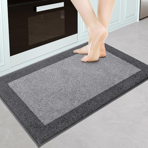 Kitchen Rug 24" x 36", Throw Rug for Hallway, Bathroom, Door | Non Slip, Machine Washable, Dirt trapping, Absorbent, Quick Drying, Entryway Rug - color: Grey, size: 24" X 36"