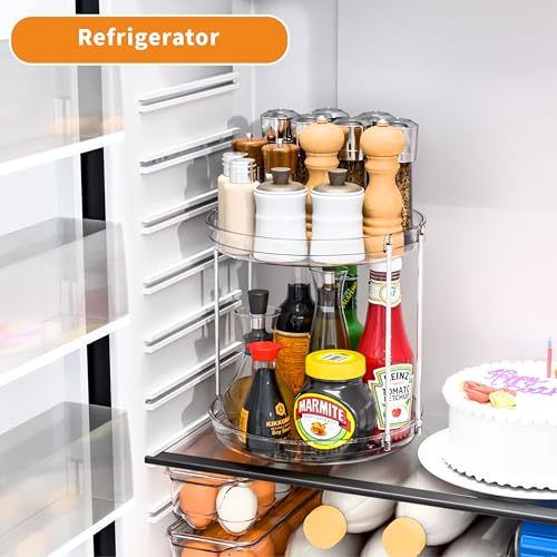 2 Tier Lazy Susan Turntable for Cabinet,Countertop,Pantry,9.5"W Spinning Seasoning Organizer,Double Rotating Kitchen Spice Rack Organizer and Condiments,Medicine,Vitamin Bottle Organizer Carousels,1Pc - size: 9.5"W-2Tier-1 Pack