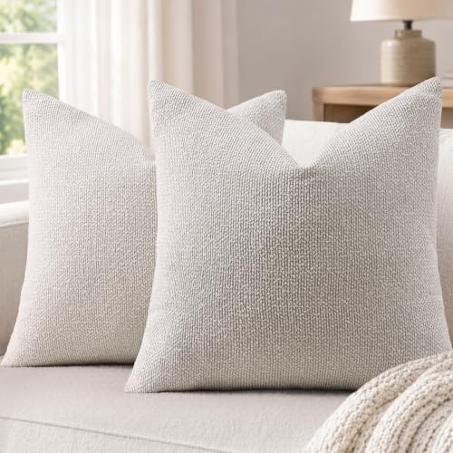 decorUhome Textured Woven Throw Pillow Covers 20x20 Set of 2 Cream White | Boucle Texture, Hidden Zipper, Modern Organic Decorative Pillow Covers for Couch Sofa Living Room Bedroom, Neutral Home Décor - color: Cream White, size: 20" x 20" (Pack of 2)