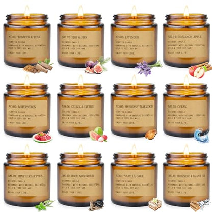 Scented Candles Gift Set,12 Pack Aromatherapy Candles for Home Scented, | Aromatherapy Jar Candle Gifts for Women, Natural Soy Wax Amber Candle Set, Scented Candles Set for Birthday Present - color: Amber