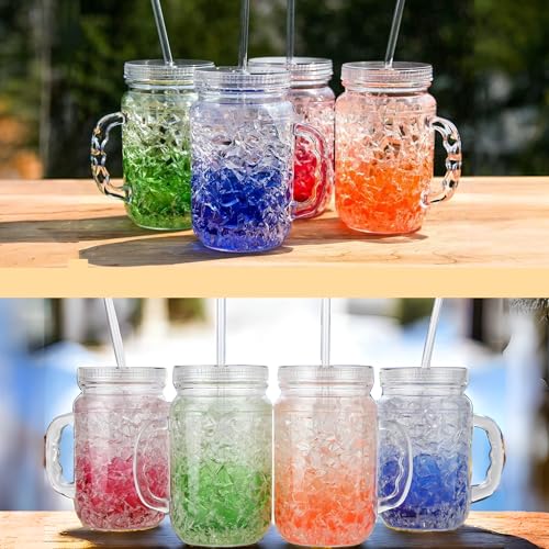 Lily's Home Old Fashioned Glasses with Lids Straws and Handles, 16 oz Set of 4 – Clear Acrylic Tumbler Cups with Color Accents, Reusable Party Drinkware for BBQ, Poolside, Outdoor Events & Home Bar - style: With Lids and Straws