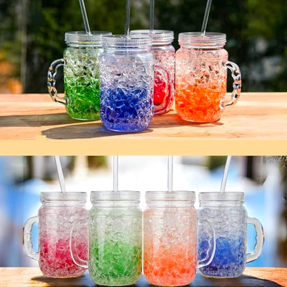 Lily's Home Old Fashioned Glasses with Lids Straws and Handles, 16 oz Set of 4 – Clear Acrylic Tumbler Cups with Color Accents, Reusable Party Drinkware for BBQ, Poolside, Outdoor Events & Home Bar - style: With Lids and Straws