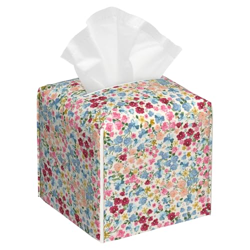 Tissue Box Cover Square, Colorful Blooming Flowers Plants Leather Tissue Box Cover Decorative Facial Paper Organizer Dispenser for Bathroom Kitchen Bedroom Vanity Countertop Night Stands - color: Color9