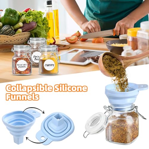 SKOCHE Spice Jars 20 Pack Small 4 oz Glass Jars Spice Jars Herb Jars | Spice Herb Jars with Airtight Hinged Lids, 4oz Glass Jars with Labels and Silicone Funnels Ideal for Spice Herbs - size: Small