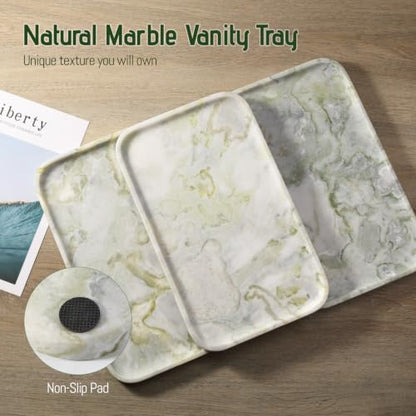 Marble Vanity Tray,14" Large Stone Bathroom Tray Countertop,Deep Green | Unique Texture - color: Deep Bianco Palomino